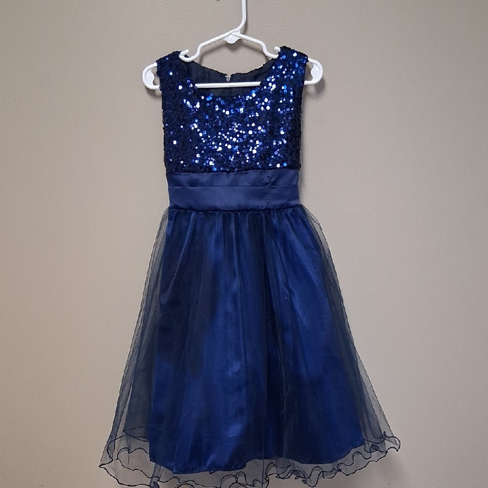 Elegant Blue Sequin Kids Dress